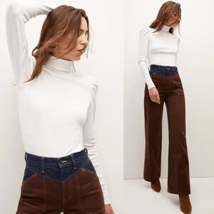 Veronica Beard Cedar White Turtleneck Sweater Puffed Sleeves Mock Womens Size XS